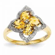 Citrine Flower and Diamond Ring, 14K Gold