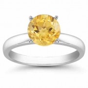 Citrine Gemstone Solitaire Ring in 14K White Gold
