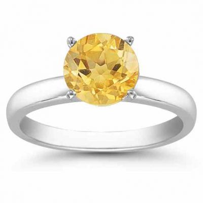 Citrine Gemstone Solitaire Ring in 14K White Gold -  - AOGRG-CT14KW