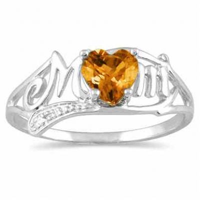 Citrine Heart Mom Ring with Diamonds in 10K White Gold -  - SPR3362CT