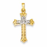 Claddagh Cross Necklace in 14K Two-Tone Gold