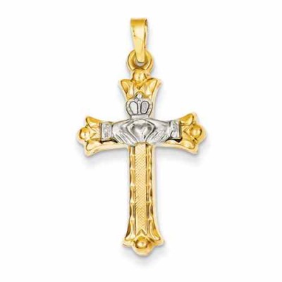 Claddagh Cross Necklace in 14K Two-Tone Gold -  - QGCR-XR718