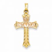 Claddagh Cross Pendant in 14K Yellow and Rose Gold