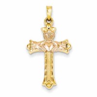 Claddagh Cross Pendant in 14K Yellow and Rose Gold