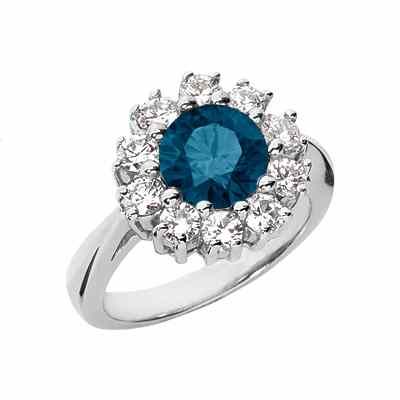 Classical London Blue Topaz and Diamond Halo Ring, 14K White Gold -  - US-CSR1023WLBT