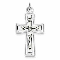 Contemporary INRI Crucifix Pendant in Sterling Silver