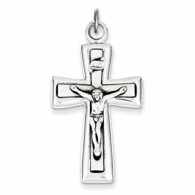 Contemporary INRI Crucifix Pendant in Sterling Silver -  - QGCR-QC3383