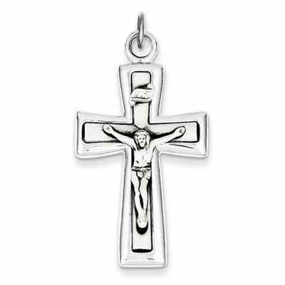 Contemporary INRI Crucifix Pendant in Sterling Silver -  - QGCR-QC3383