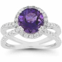 Criss-Cross Pave Amethyst and Diamond Halo Ring
