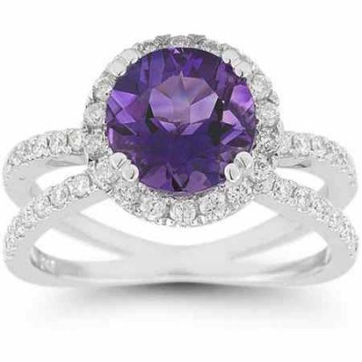 Criss-Cross Pave Amethyst and Diamond Halo Ring -  - RXP-11R-1582AM