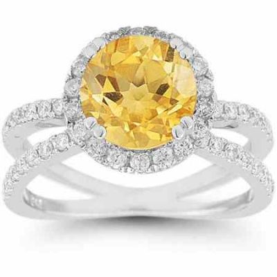 Criss-Cross Pave Diamond and Citrine Halo Ring -  - RXP-11R-1582CT