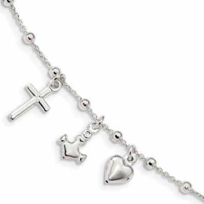 Cross, Anchor, & Heart Bracelet in Sterling Silver -  - QGBR-QG4568-6