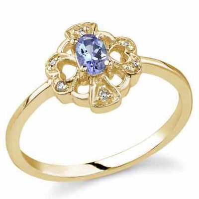 Cross and Heart Clover Tanzanite and Diamond Ring, 14K Yellow Gold -  - GTZR-1Y