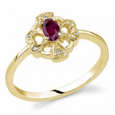 Cross and Heart Red Ruby and Diamond Ring, 14K Yellow Gold -  - RUBY-2Y
