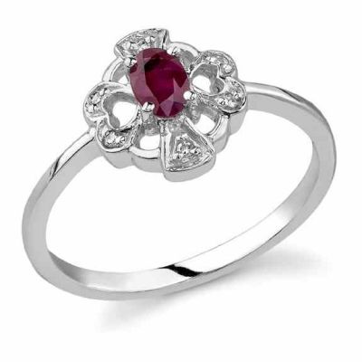 Cross and Heart Ruby and Diamond Ring, 14K White Gold -  - RUBY-2