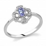 Cross and Heart Tanzanite and Diamond Ring, 14K White Gold