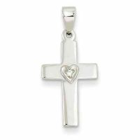 Cross Necklace with Diamond Solitaire Heart