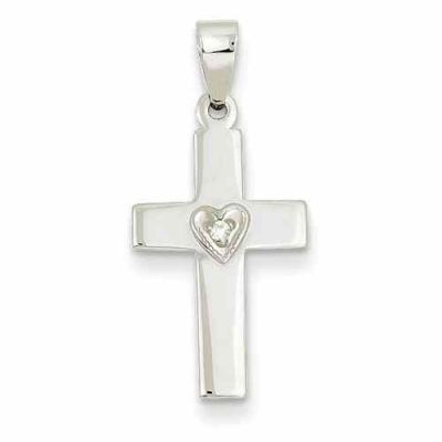 Cross Necklace with Diamond Solitaire Heart -  - QGCR-XWR49