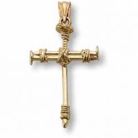 Cross of Nails Pendant, 14K Gold