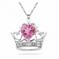 Crown Heart Pink Topaz and Diamond Pendant