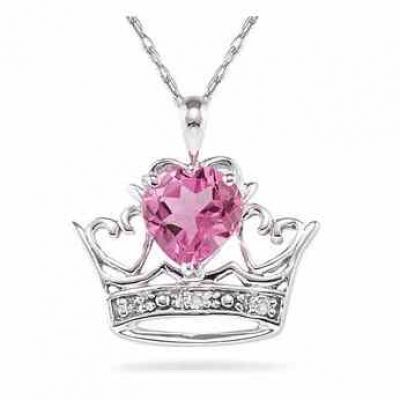 Crown Heart Pink Topaz and Diamond Pendant -  - SPP8205PZ
