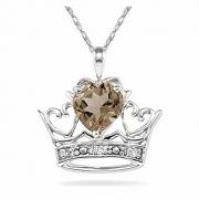 Crown Heart Smokey Quartz and Diamond Pendant