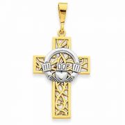 Crown of Thorns Claddagh Cross Pendant, 14K Two-Tone Gold