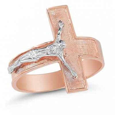 Crucifix Ring in 14K Rose and White Gold -  - AOGRG-14094RW