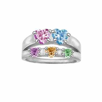 Cubic Zirconia Family Heart Birthstone Ring in Sterling Silver -  - JARG-MR71065-SS