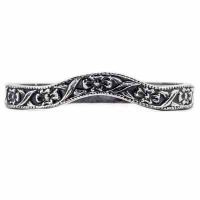 Curved Sterling Silver Antique-Style Flower Wedding Band Ring
