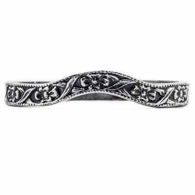 Curved Antique-Style Flower Wedding Band Ring, 14K White Gold -  - HGO-WB18