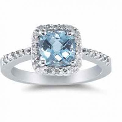 Cushion-Cut Aquamarine and Diamond Ring in 14K White Gold -  - AOGRG-AQ108