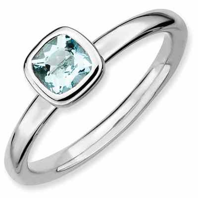Cushion-Cut Aquamarine Bezel-Set Gemstone Ring Sterling Silver -  - QGRG-QSK448