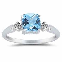 Cushion Cut Blue Topaz and Diamond Ring in 10K White Gold