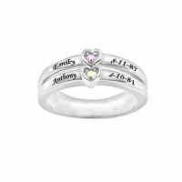 Custom Engraved Cubic Zirconia Double Heart Ring in Sterling Silver
