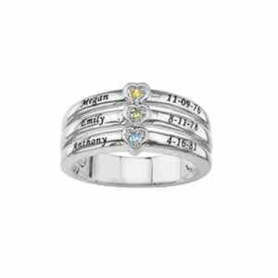 Custom Engraved Mother s Ring with Cubic Zirconia -  - JARG-MR91468ENGSS