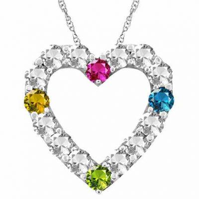 Custom Gemstone Heart Necklace in White Gold -  - ML-F350W