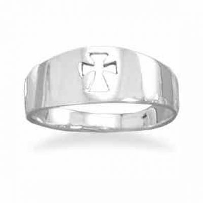 Cut-Out Christian Cross Band Ring, Sterling Silver -  - MMARG-8372