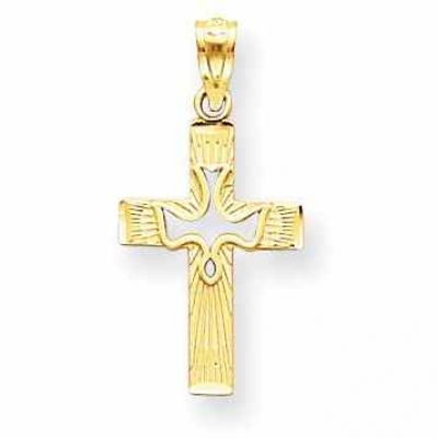 Cut-Out Holy Spirit Dove Cross Pendant, 14K Gold -  - QGCR-REL122
