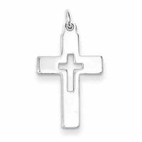 Cut-Out Polished Cross Pendant in Sterling Silver