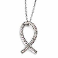 CZ Brilliant Embers Polished Awareness Ribbon Necklace Sterling Silver