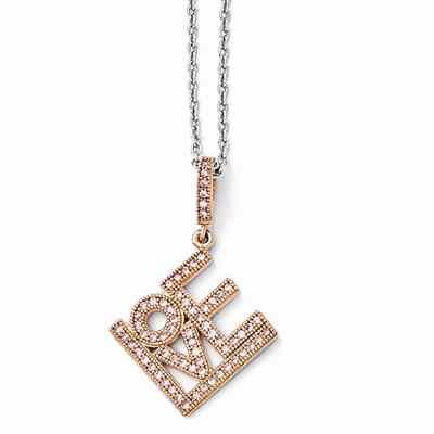CZ Love Necklace in Rose-Gold Plated Sterling Silver -  - QGPD-QMP1134-18