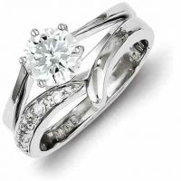 CZ Silver Engagement Bridal Wedding Ring Set