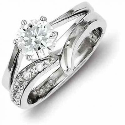CZ Silver Engagement Bridal Wedding Ring Set -  - QGRG-QR2092