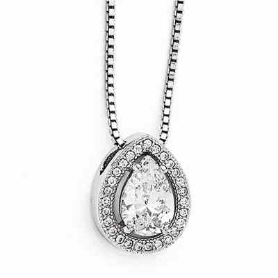 CZ Teardrop Necklace in Sterling Silver -  - QGPD-QMP390-18