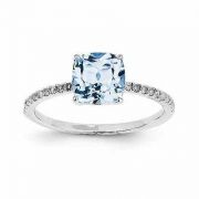 Diamond and Blue Topaz Square Ring, 14K White Gold