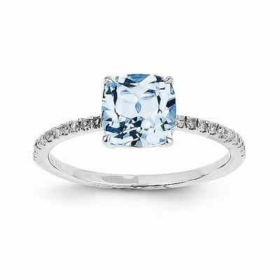 Diamond and Blue Topaz Square Ring, 14K White Gold -  - QGRG-Y11490BT-AA