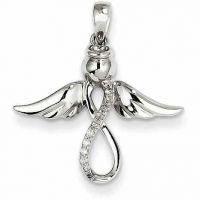 Diamond Angel Pendant, 14K White Gold