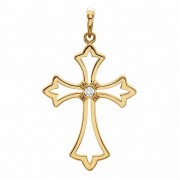 Diamond Budded Cross Pendant in 14K Gold