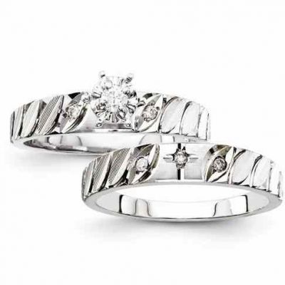 Diamond Cross Engagement Bridal Wedding Ring Set -  - QGRG-Y7827AA-E-and-L